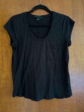 Sanctuary Black Scoop Neck Pocket Tee - Short Sleeve